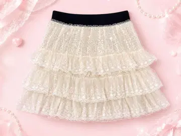 레이스 티어드 미니스커트 아이보리 Y2K