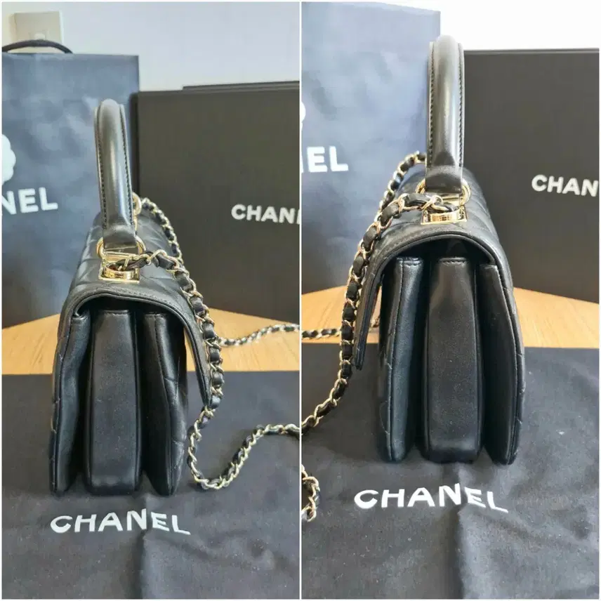 샤넬 트렌디 CC 탑핸들 스몰 블랙 램스킨 금장(A92236) 사진 7