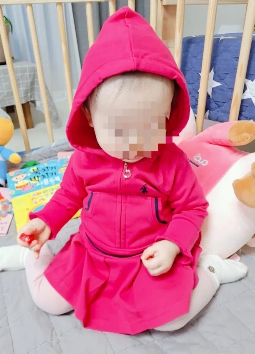 랄프로렌 여아 핑크 후드 원피스 돌 전 후사이즈