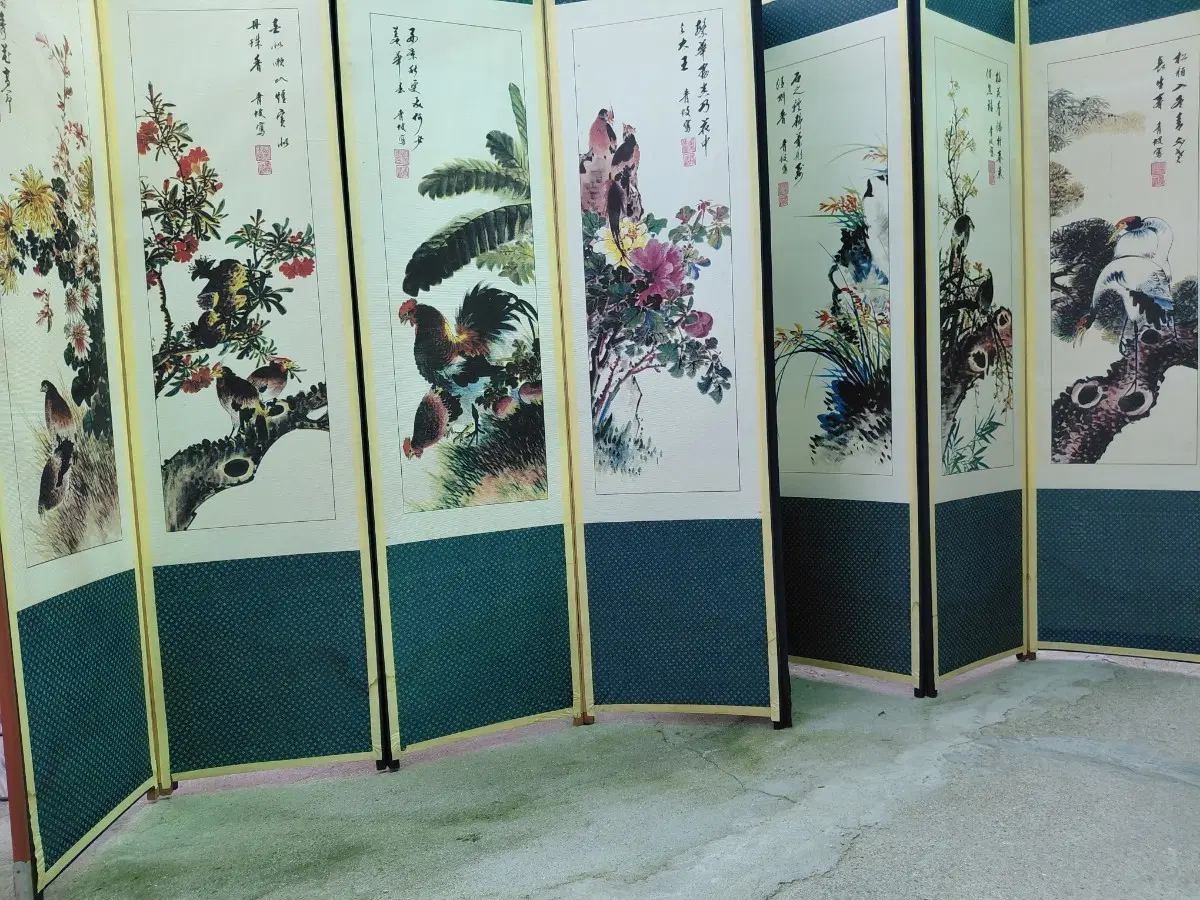 50년 어쩜 그이상 된 8폭 병풍 새 그림