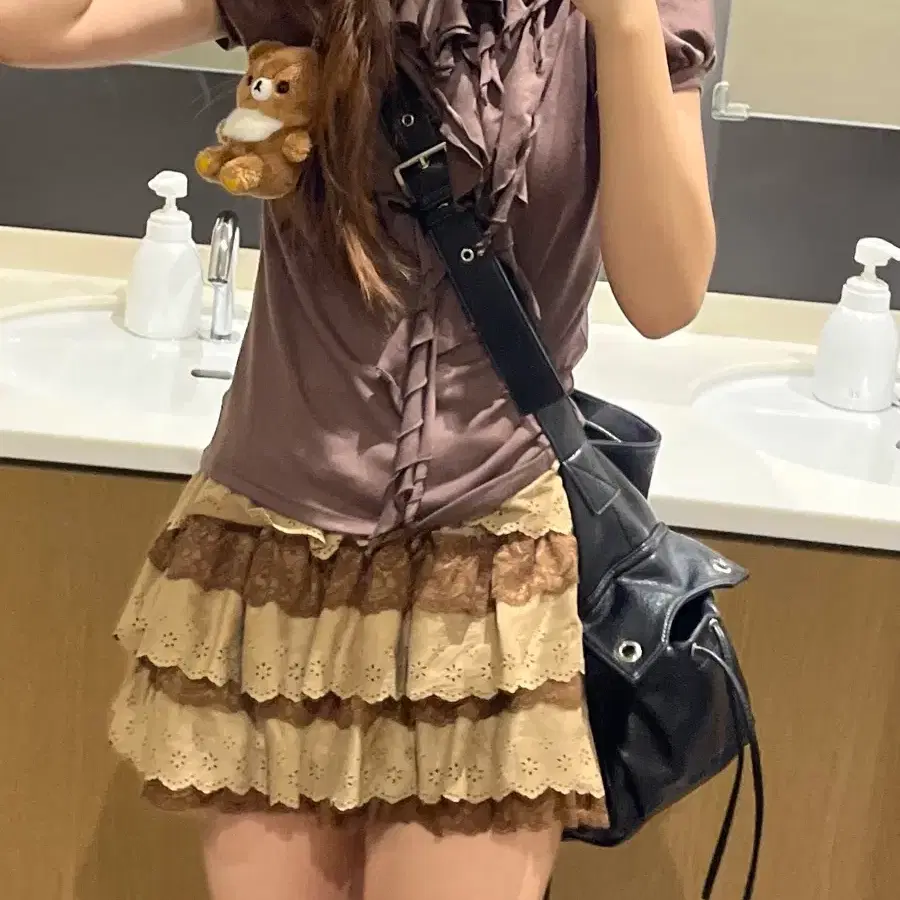 세실맥비 로걀탑 프릴 브라운 라떼갸루 코디세트 캉캉 스커트 공겜깔 빈티지 라떼 큐롯 리즈리사 트랄라라