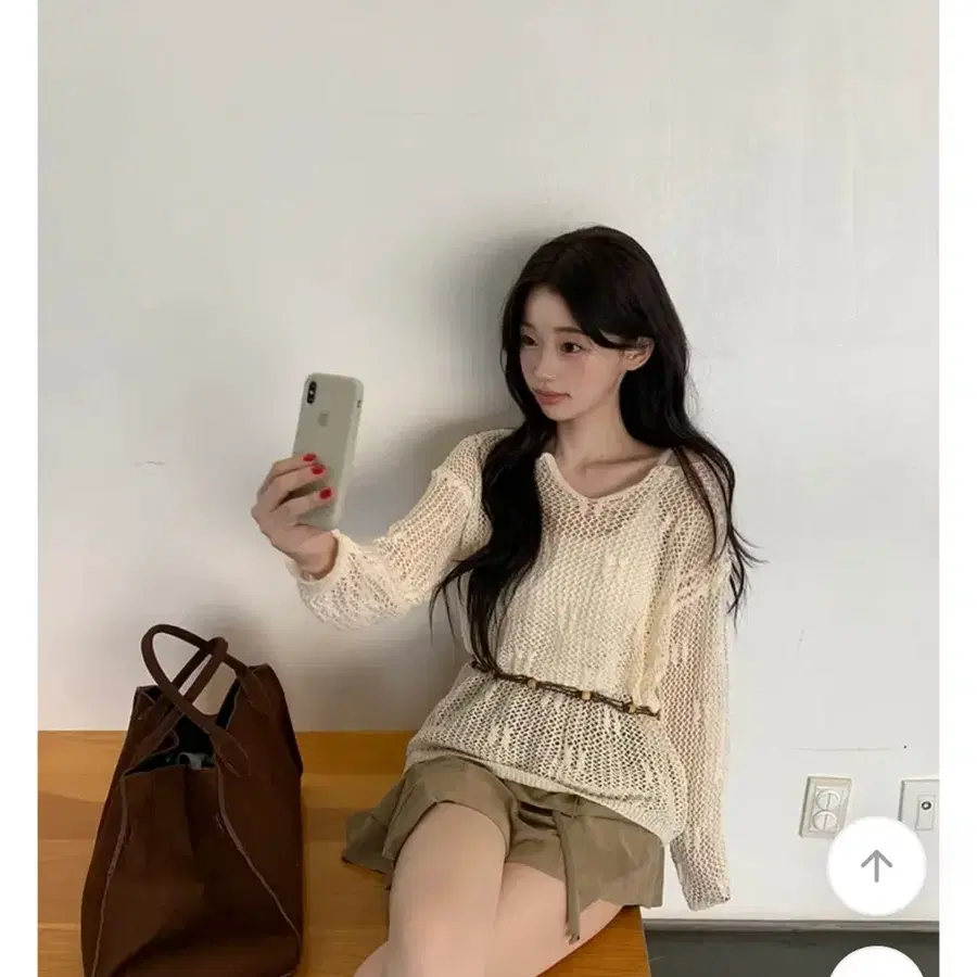 영앤리치 그물 니트 상의 베이지