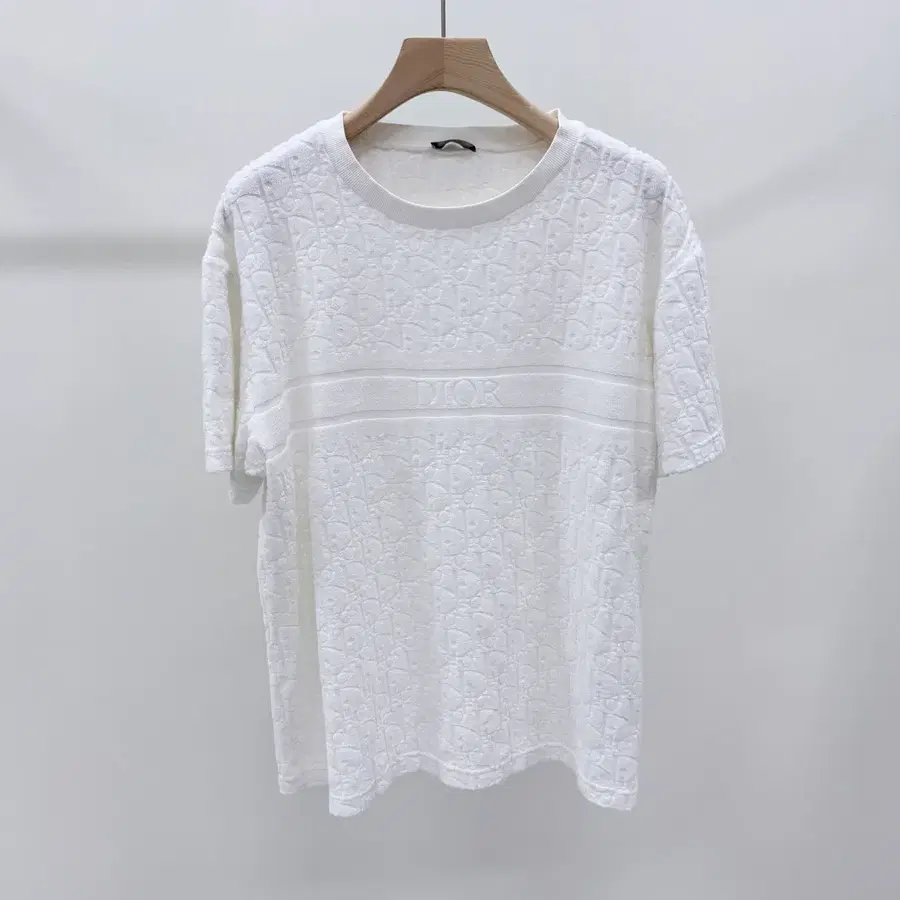 [A급/XL] 디올 오블리크 테리 코튼 반팔 니트 화이트