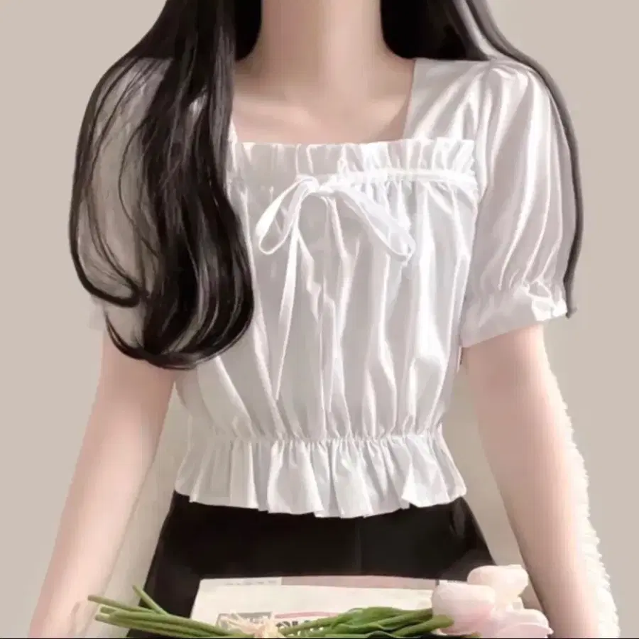에이블리 반팔 리본 블라우스