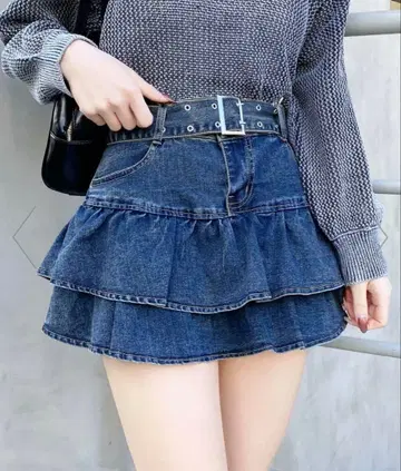 INGNI 데님 티어드 미니스커트 벨트 포함