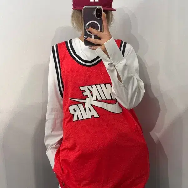 XL 나이키 레트로 바스켓볼 농구 유니폼 민소매 져지 레드