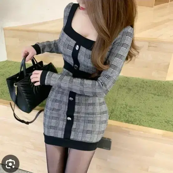 체크 섹시 원피스