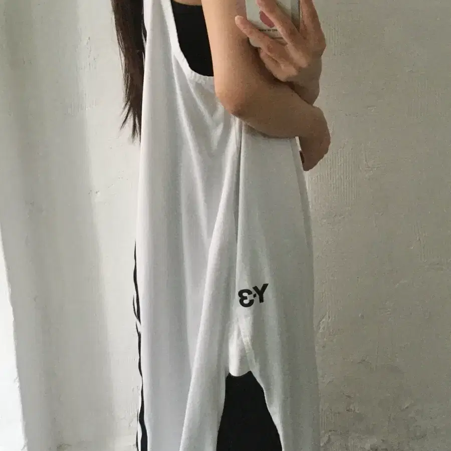 Y-3 요지야마모토 백 스트라이프 화이트 롱 슬리브리스