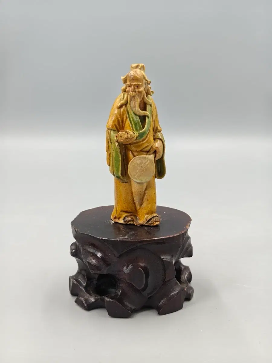 20세기 중반(1950~70) 빈티지 석완요 황유 녹유 신선 인물상 중국도자기 골동품