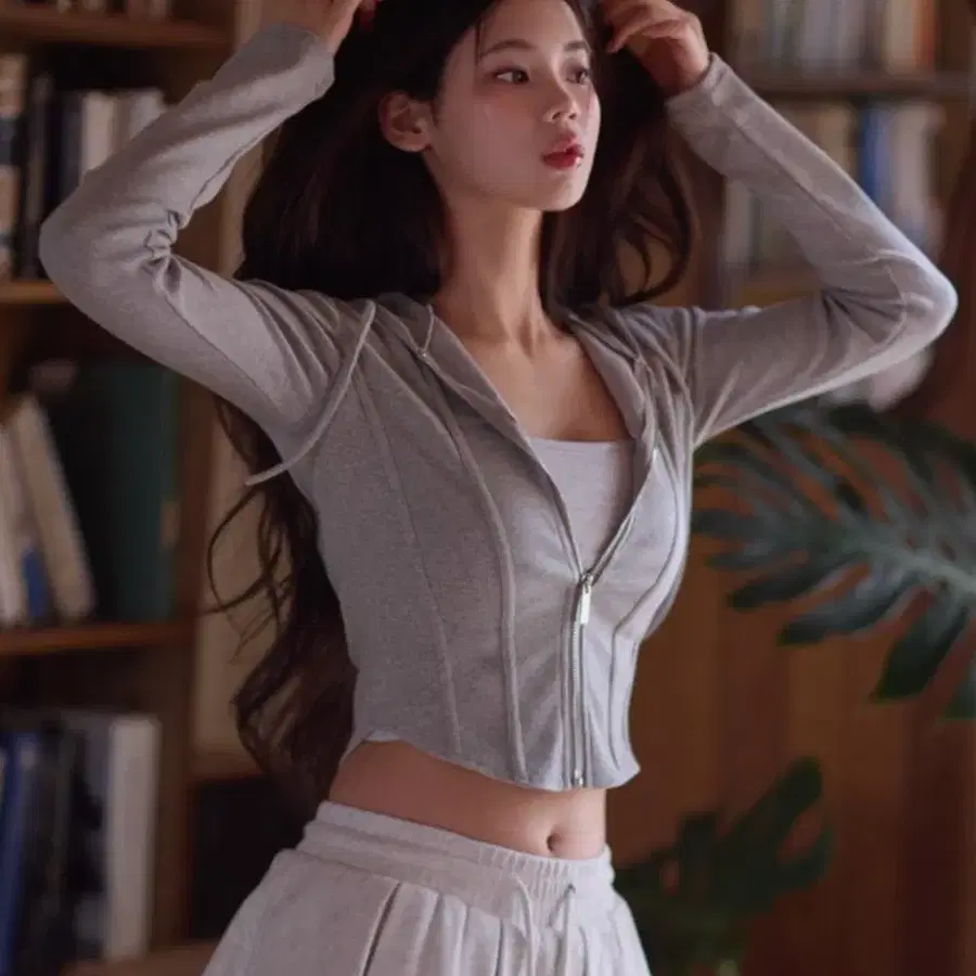 (새상품) 카인다미 트랙 골지 후드집업 그레이