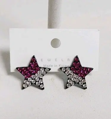 핑크 화이트 별 큐빅 귀걸이