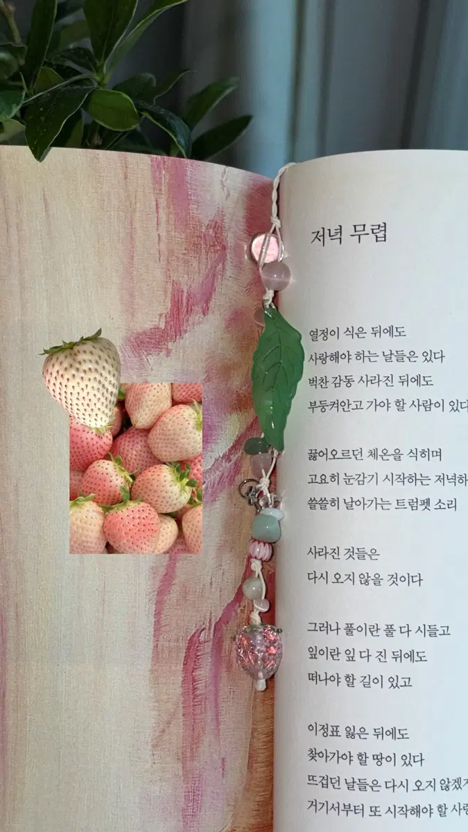 만년설 딸기 비즈 책갈피/끈갈피