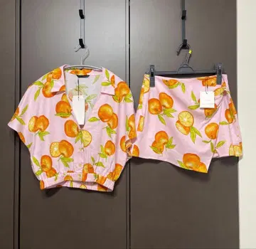 새상품 ZARA 상하의 셋업 오렌지 후르츠 셔츠 스커트 반팔