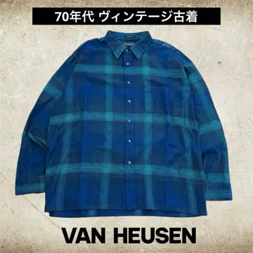 [레어] 70s 빈티지 Van Heusen 데드스탁 플란넬 셔츠 파랑