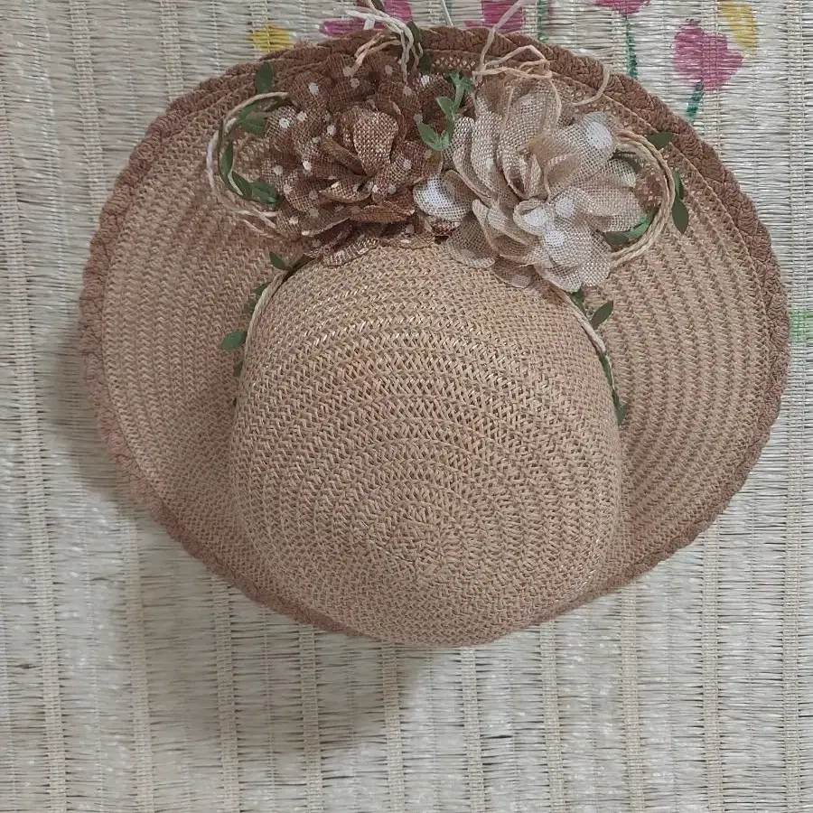 밀짚 모자 여성 꽃 장식 여름 모자