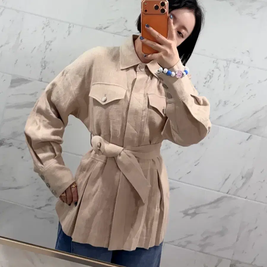 js뉴욕스타일빅세일!(당일발송)핀턱 플리츠주름 포인트 루즈핏 벨트셋트린넨 자켓