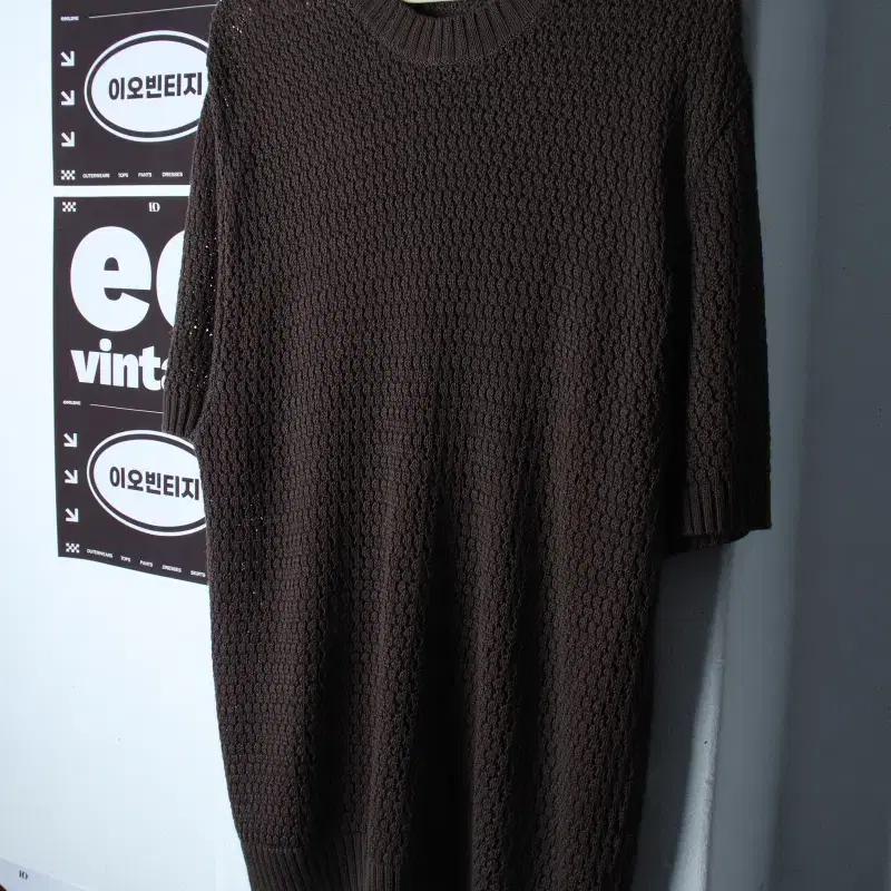 (M-XL) 에잇세컨즈 반팔 티셔츠 니트 시스루 브라운 놈코어-H35910