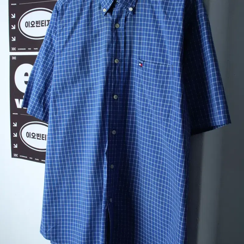 (L-XL) 타미힐피거 반팔 카라 티셔츠 90S 년대 체크-H35956