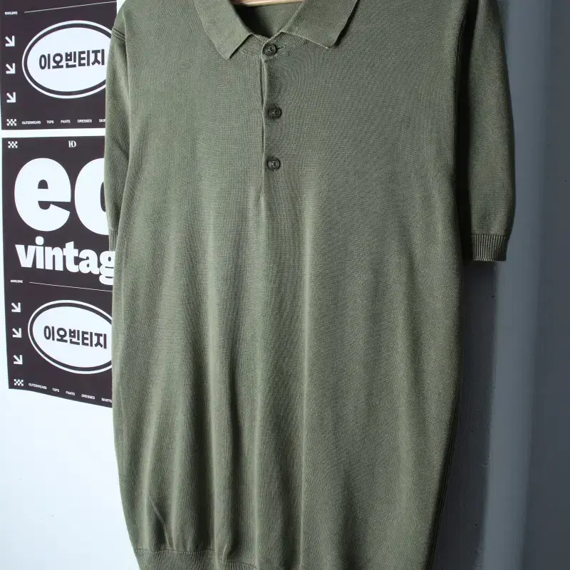(XL) 올젠 반팔 카라 티셔츠 니트 그린 워싱 아메카지-H35957