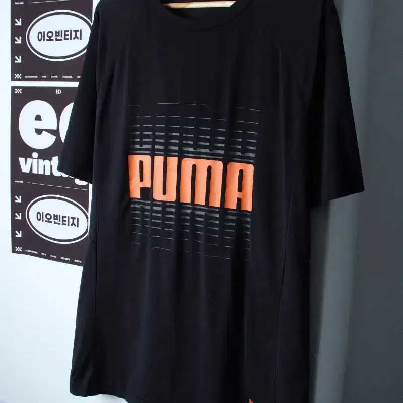 (XL-2XL) 퓨마 반팔 티셔츠 기능성 빅로고 블랙 운동-H35897