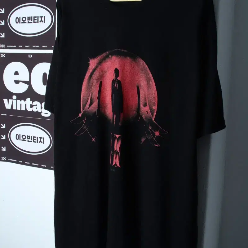 (XL-2XL) 도미넌트 반팔 티셔츠 빈티지프린팅 블랙 스트릿-H35908