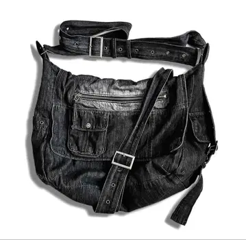 JADED LONDON Black Denim Messenger Bag
