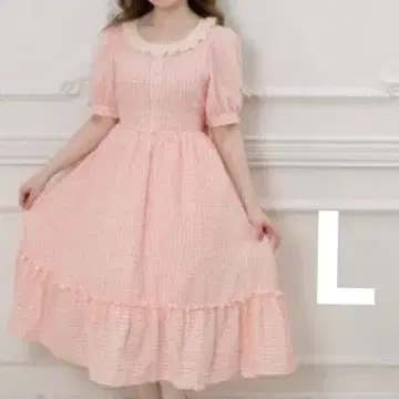 새상품 에리카 콜라보 깅엄 체크 원피스 핑크 L 시마무라