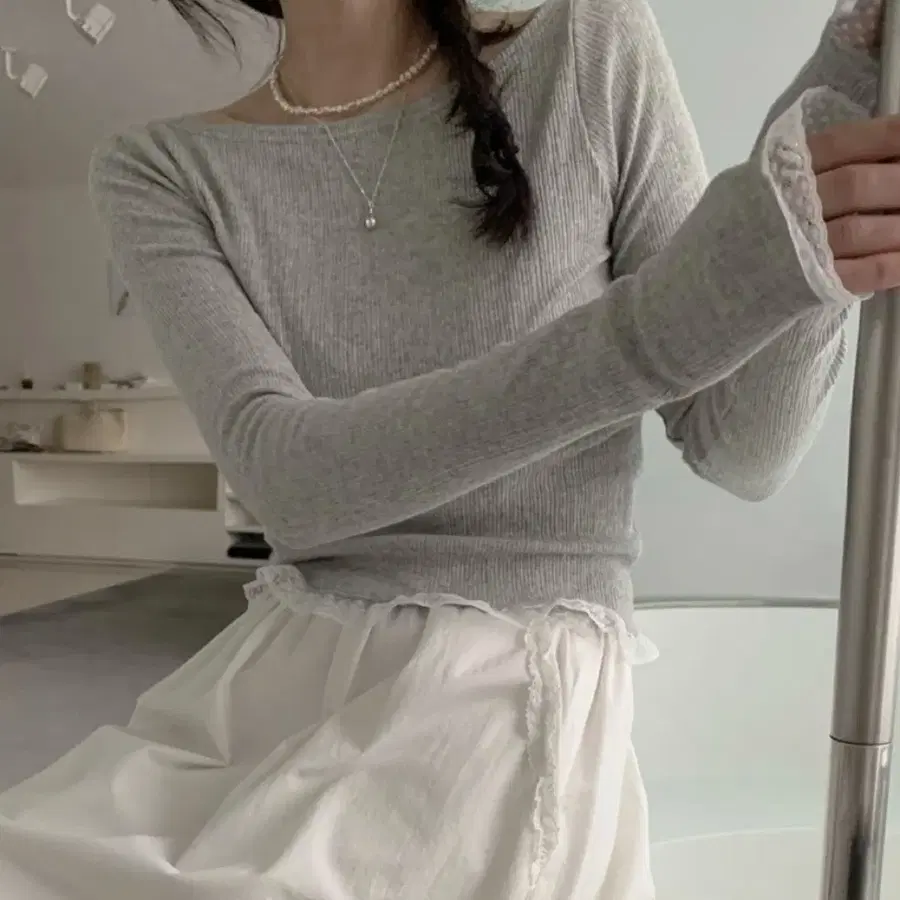 여성 레이스보트넥티 이너티셔츠