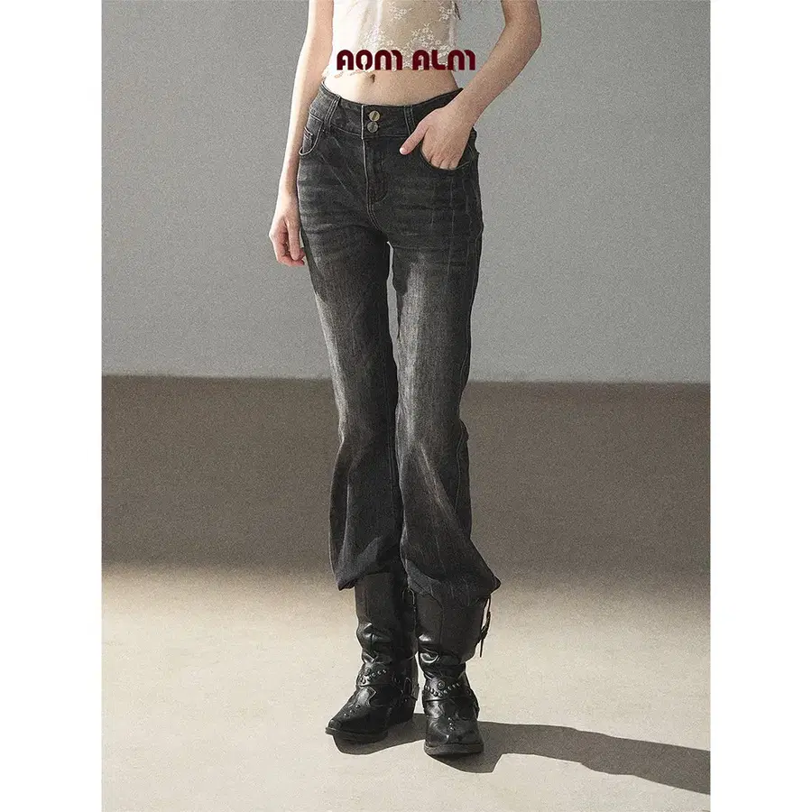 SHAOYEYAN 샤오예얀 아메리칸 레트로 블랙 워싱 슬림핏 진