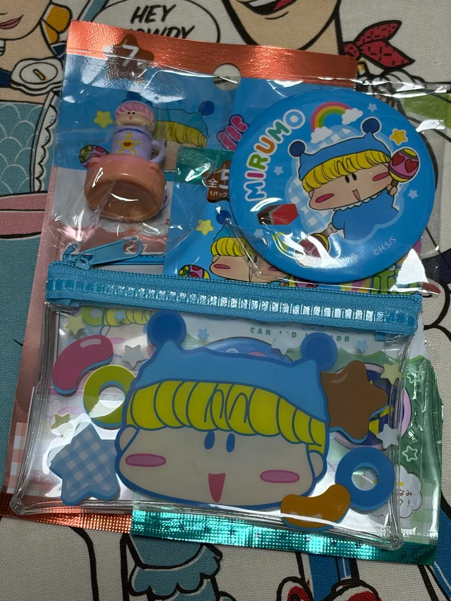 [일괄] 고전 빈티지 미르모 퐁퐁퐁 피규어 스탬프 무르모 + 미르모 파우치 + 손거울