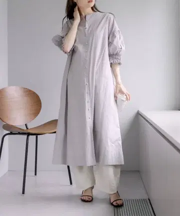 PUAL CE CIN 소매 레이스 셔링 원피스