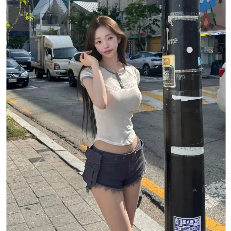 [박가린] 카인다미 웨스턴 카고 벨트 숏팬츠 더스티블루/S