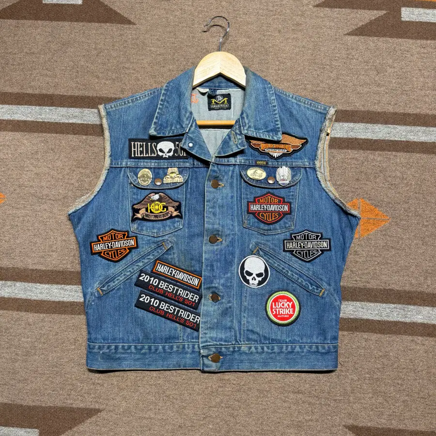 USA 메버릭스 할리데이비슨 커스텀 데님 조끼 베스트 M~L