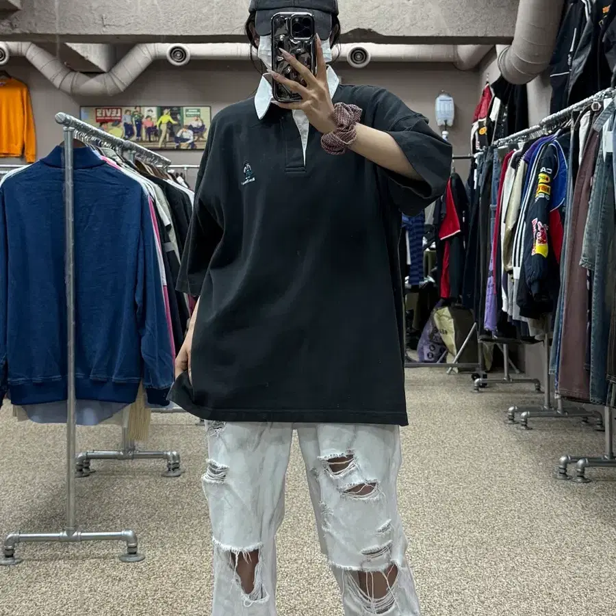 벤데이비스 딥그레이 자수로고 카라 반팔티S12