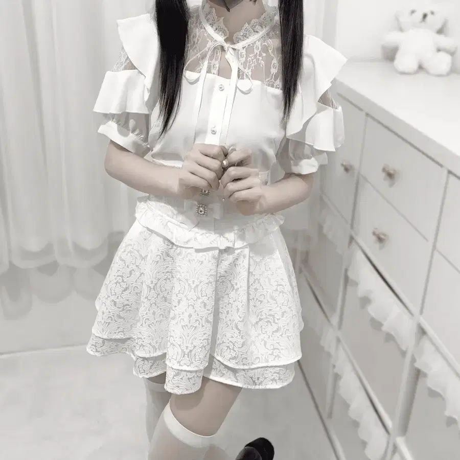 Nekura 프릴 레이스 블라우스