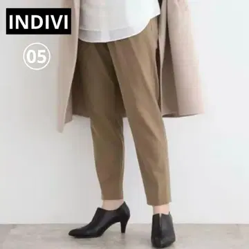 INDIVI [칭찬받는 팬츠/고신축성/허리밴딩] 턱 테이퍼드 팬츠