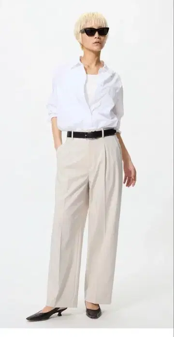 UNIQLO 턱 와이드 팬츠 내추럴 M