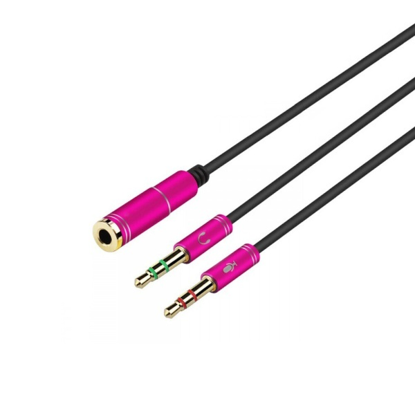3.5mm 4극 to 3극 Y형 분리 케이블 0.3m 핑크