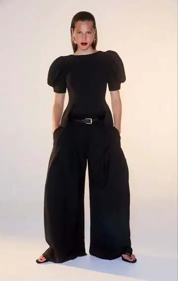 ZARA 퍼프 슬리브 상의 블랙