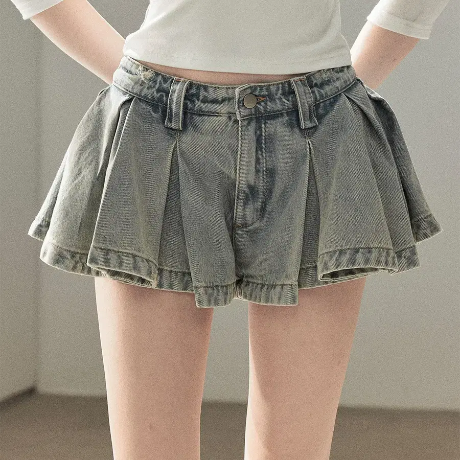 SHAOYEYAN 샤오예얀 아메리칸 핫걸 데님 플리츠 A라인 청치마