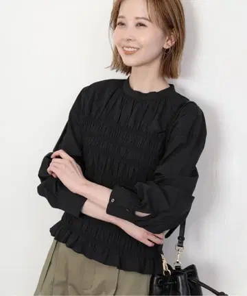 SLOBE IENA 코튼 셔링 블라우스 새상품 블랙