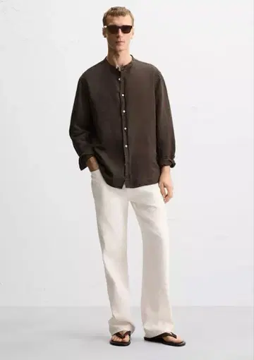 ZARA 자라 코튼 린넨 셔츠 브라운