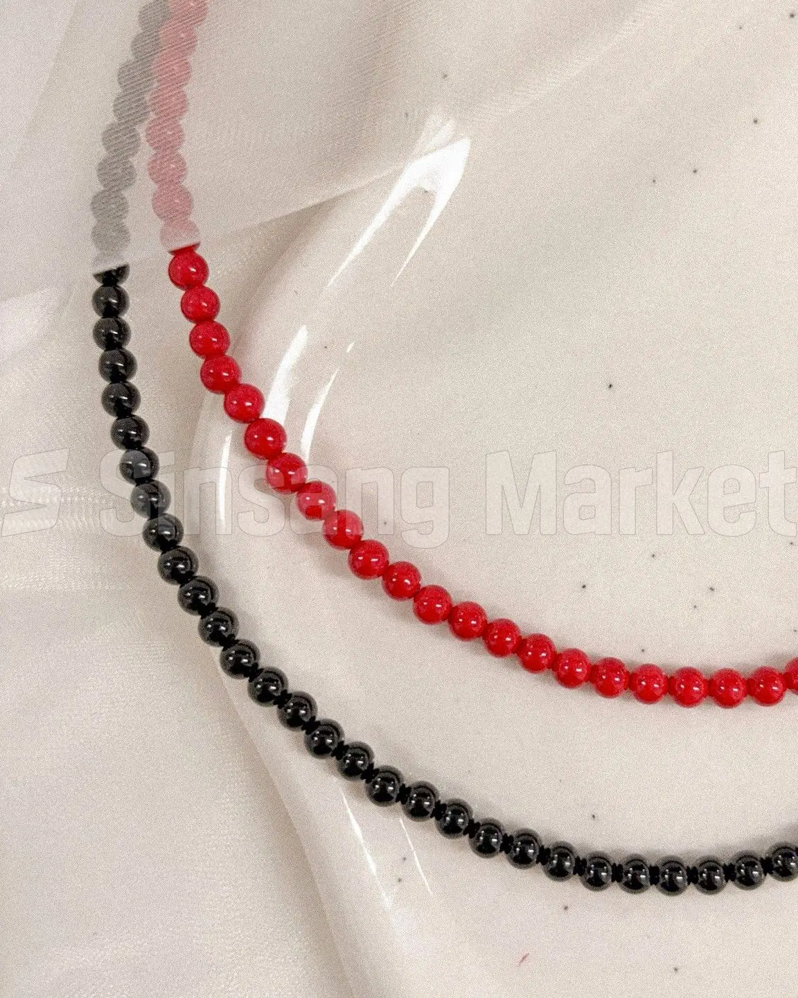[빠른발송] 베이직 4mm 비즈 실버925 목걸이 블랙 레드