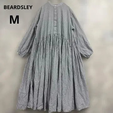 새상품급 BEARDSLEY 비어즐리 선염 스트라이프 개더 원피스 밴드 카라