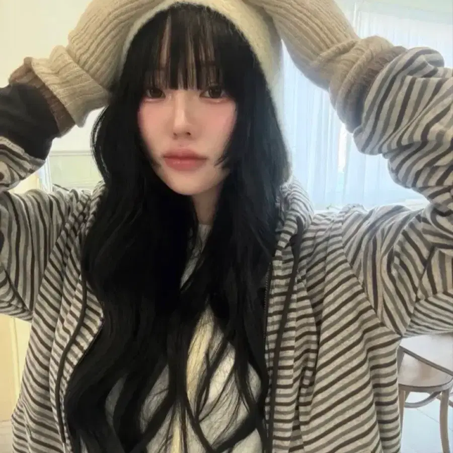 미쏘 스트라이프 후드 집업