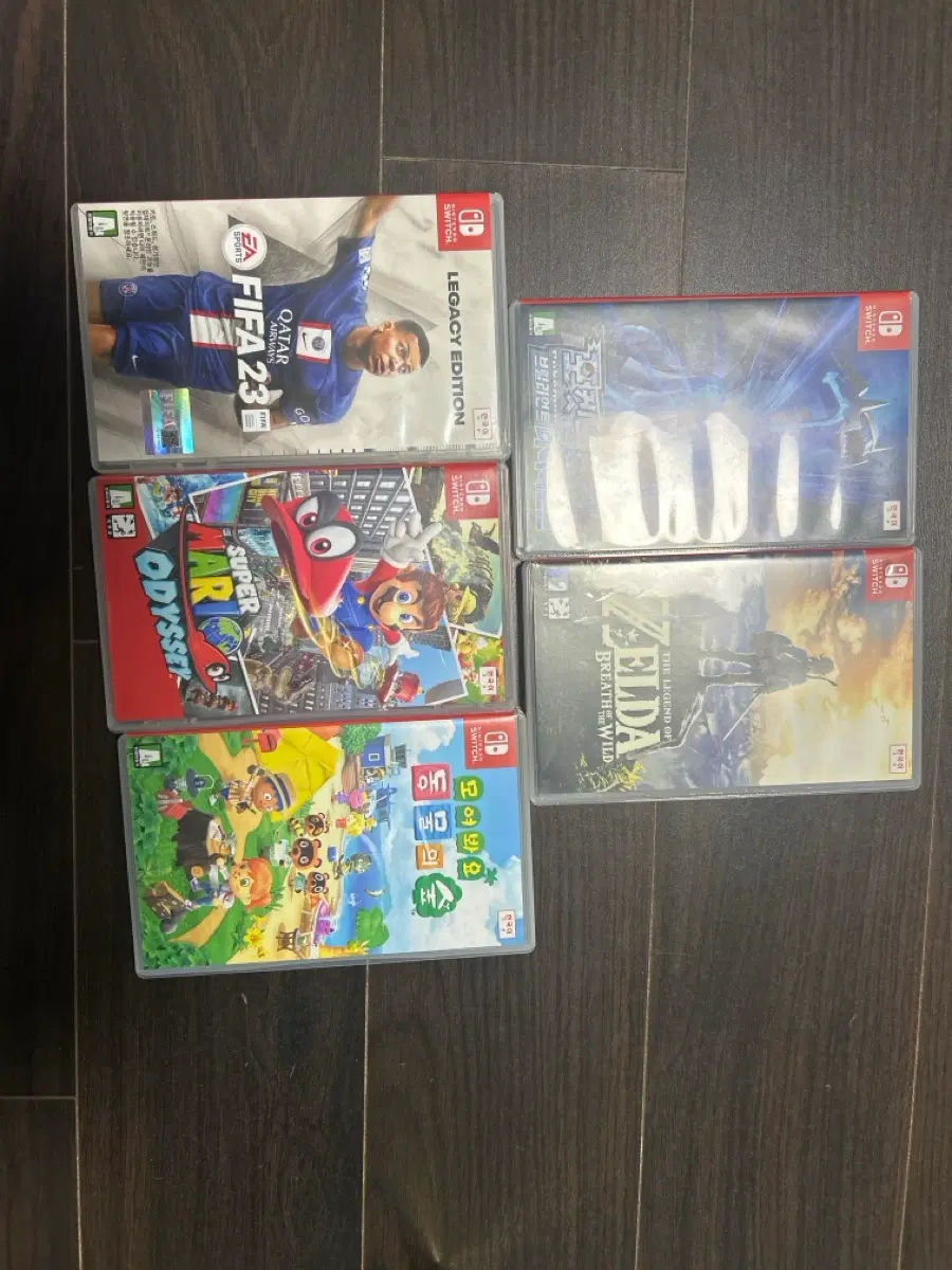 닌텐도 스위치 게임 타이틀 5종 (젤다의 전설 브레스 오브 더 와일드, 슈퍼마리오 오디세이, FIFA23, 모여봐요 동물의숲,포켓몬스터 블릴리언트 다이아몬드)