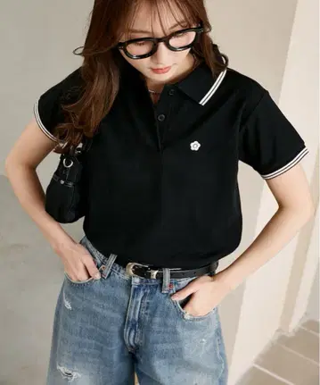 MARY QUANT 카노코 원포인트 라인 피케 셔츠