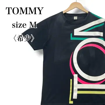 레어 TOMMY 대형 그래픽 반팔 티셔츠 블랙 M 페이드감