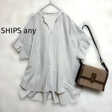 SHIPS any 스트라이프 스키퍼 블라우스 오버 사이즈 라운드 헴