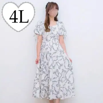 maki melume 콜라보 퍼프 슬리브 리본 무늬 원피스 4L